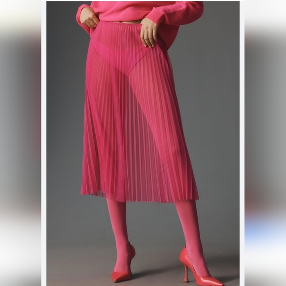 NWT Anthropologie Sunburst sheer Pink Pleated Midi Skirt Sz LP fits XL/1x - Picture 8 of 14